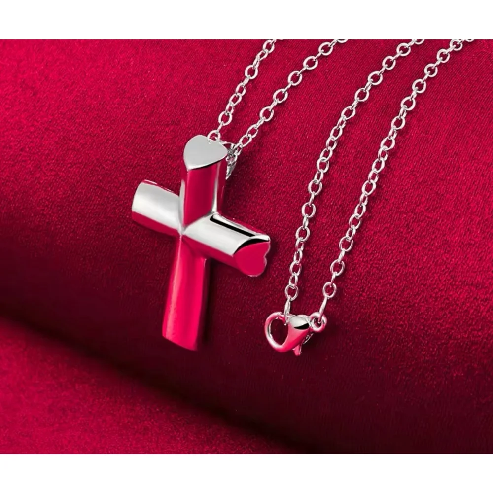Unisex 925 Sterling Silver Cross Pendant Necklace Jewelry, 16”, 18”,‎ 20”